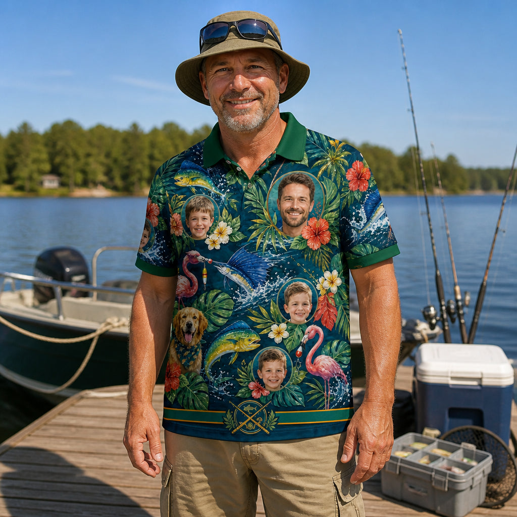 Fishing Dad Tropical Family Polo - Lifestyle 1