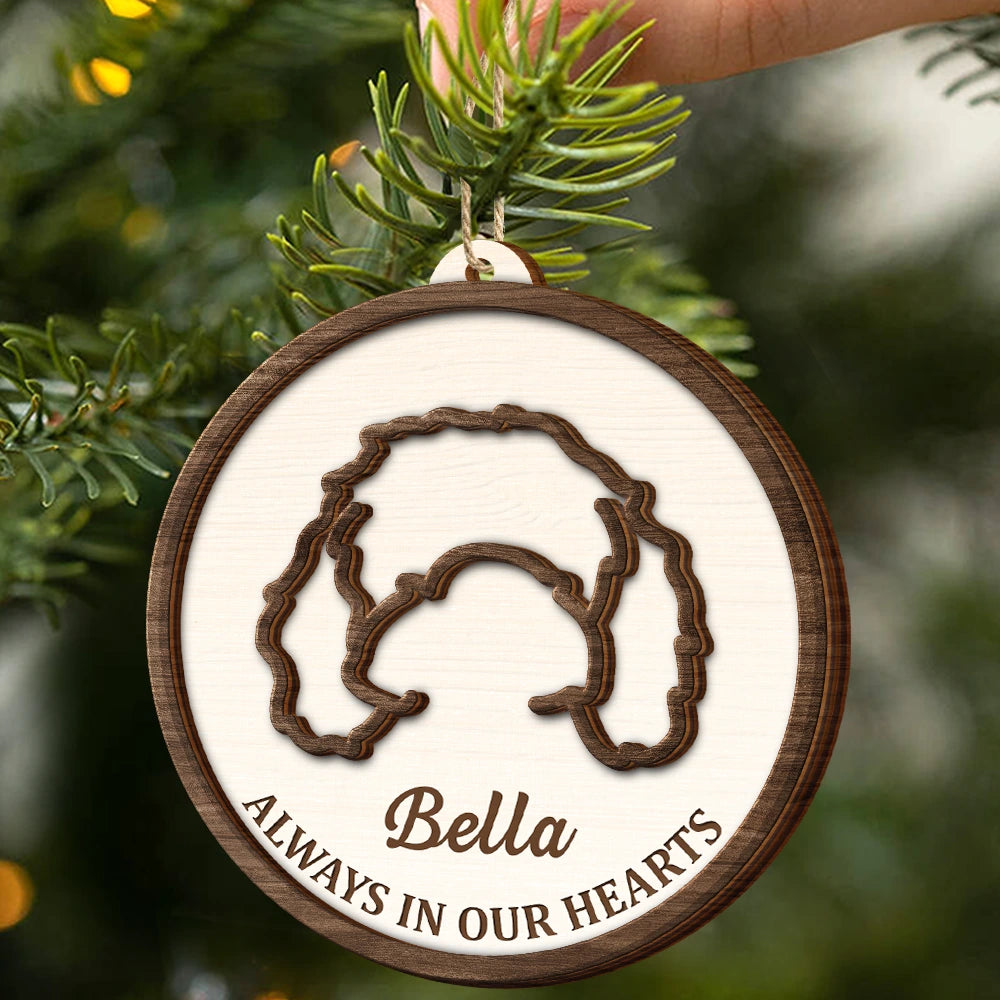 Dog Ear Pet Loss Memorial Never Forgotten - Personalized 2-Layered Wooden Ornament f7d92f1d-c4d1-4710-b13e-a23e6ec321e6-AT1838-CIN3836-MK-1.jfif
