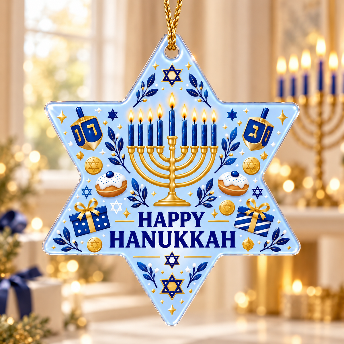 Happy Hanukkah Star Ornament, Menorah Acylic Ornament, Jewish Holiday Decor, Festival of Lights Gift, Dreidel Keepsake, Decor f89a54b4-346f-4e22-b4b3-f9a1dc8c9e1c-Ng-i-sao-Hanukkah-xanh-tr-n-n-n-ng-.png