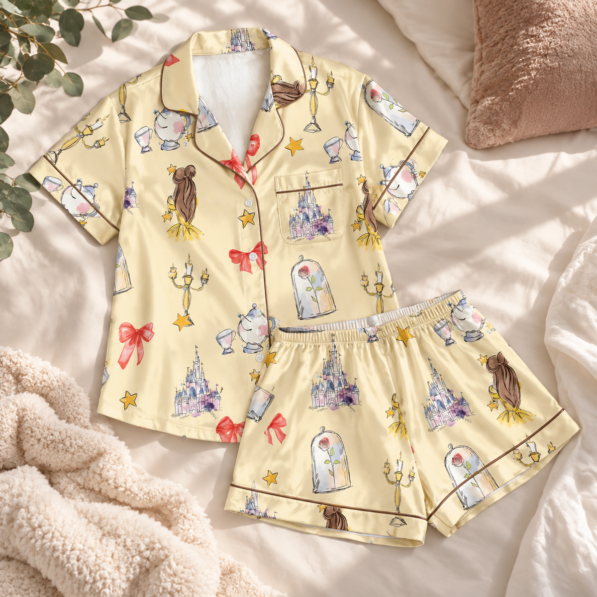Belle Princess Coquette Pajama Set for Women, Short Sleeve Satin Sleepwear, Beauty and the Beast Inspired Pajamas, Princess Gift for Her f8a82710-de8a-4006-a53c-3e35e0fa68f8-ng-.png