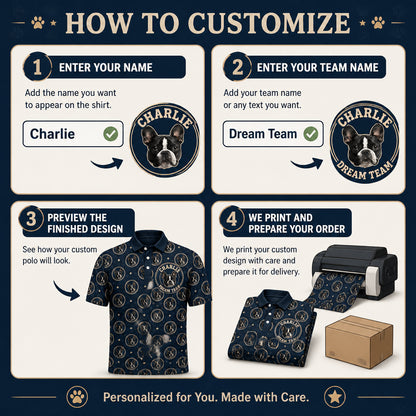 Personalized Pet Face & Name AOP Polo - How to customize