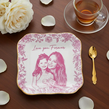 Custom Photo Pencil Sketch Loving Couple Family Pet - Personalized Ring Dish