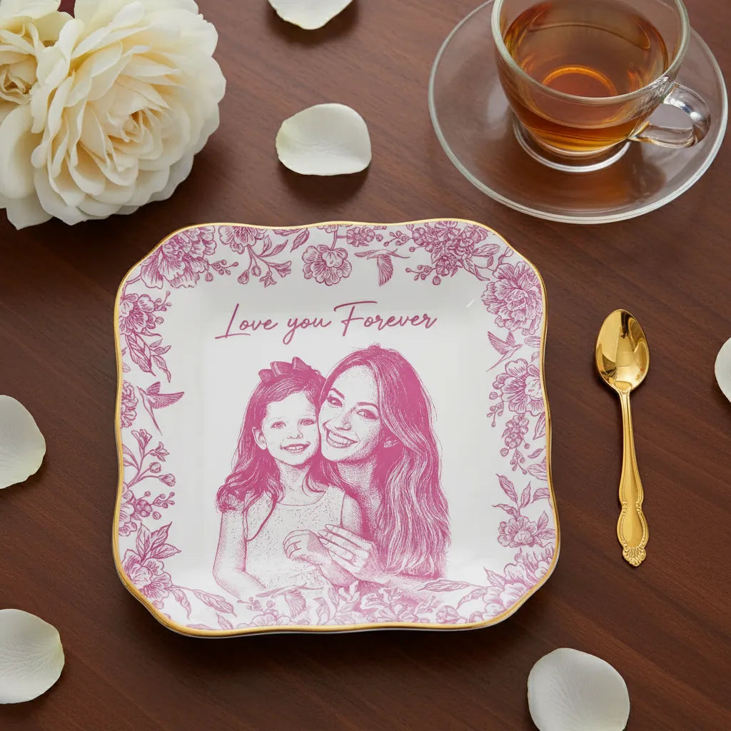 Custom Photo Pencil Sketch Loving Couple Family Pet - Personalized Ring Dish