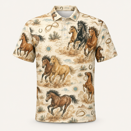 Wild Horses Desert Pattern AOP Polo - Polo shirt - All over printed f9fc4afc-5a80-417b-945f-794d8468b3c6.png