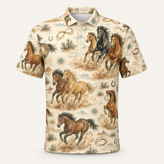 Wild Horses Desert Pattern AOP Polo - Polo shirt - All over printed f9fc4afc-5a80-417b-945f-794d8468b3c6.png