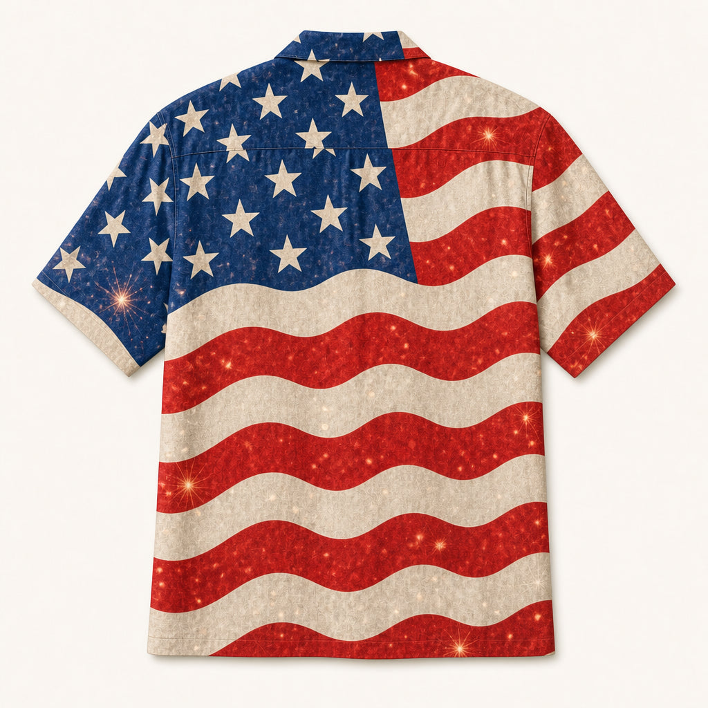 Custom Face USA Flag Hawaiian Shirt - Back view