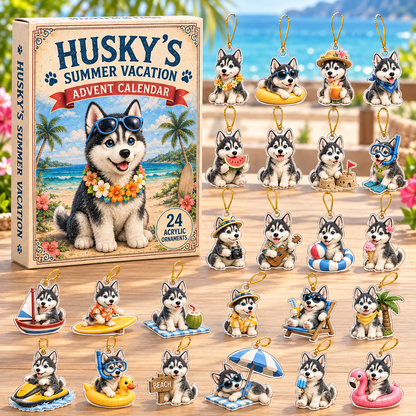 Husky Summer Vacation Advent Calendar 2026 - 24-Day Festive Countdown, Acrylic Charms Blind Box - Gift For Dog Lovers fc76c352-f92d-4194-bc65-544315c3d6a3-husky-box-charms.png