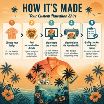 Tropical Sunset Pet Photo Hawaiian Shirt - How it is made
