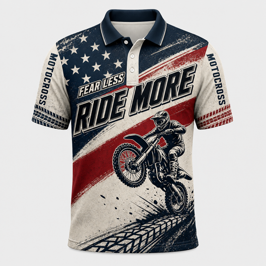 Fear Less Ride More Motocross – Custom Name & Number AOP Polo - Personalized Polo shirt - All over printed fd9579b8-27a4-4096-8808-22ab76c673cf.png