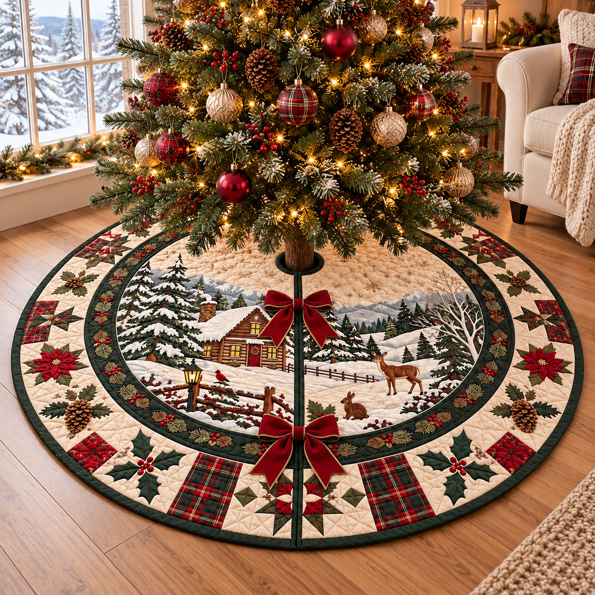 Winter Cabin Christmas Tree Skirt, Rustic Woodland Holiday Decor fe258004-5581-4f4b-a409-e025fd587776-1.png