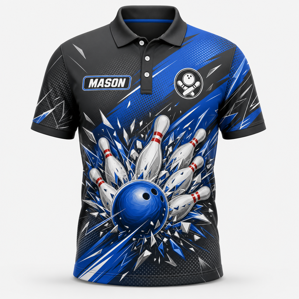 Personalized NAME Smash Bowling Polo Shirt – Custom Name, All-Over Print