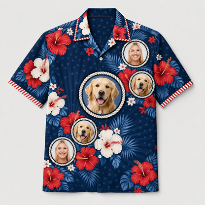 Patriotic Hibiscus Pet Face Hawaiian Shirt - Hero
