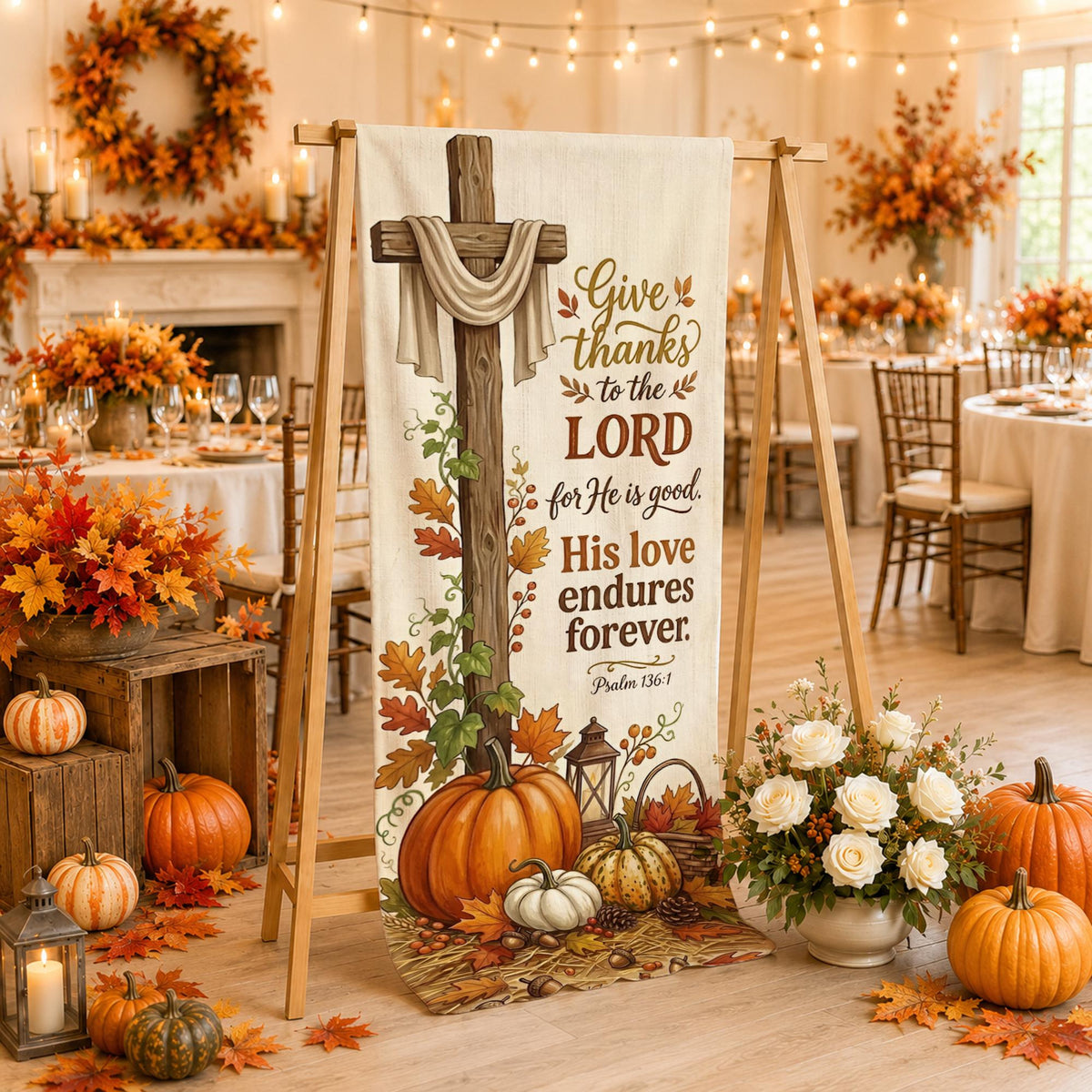 Thanksgiving Psalm 136 Linen Tapestry: Christian Cross Fall Pumpkin Sign ff823201-f326-43ef-be61-3246cc5a1d7c-2.jpg