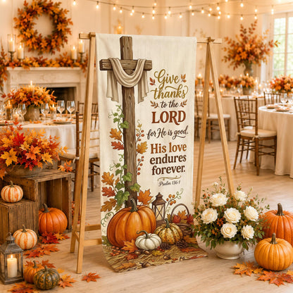 Thanksgiving Psalm 136 Linen Tapestry: Christian Cross Fall Pumpkin Sign ff823201-f326-43ef-be61-3246cc5a1d7c-2.jpg
