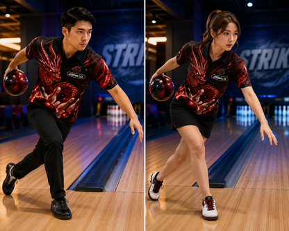 Personalized Fire Dragon Bowling Polo Shirt – Custom Name, All-Over Print