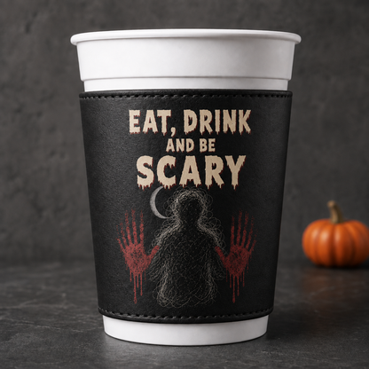 Drink If You Dare – Personalized Leather Cup Cover – Halloween Gift For Friends