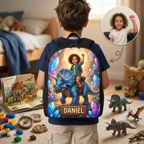 Personalized Kids Dinosaur Backpack – Custom Photo & Name Triceratops Adventure School Bag hero-6a714e9a0ed076423a08cef0.jpg