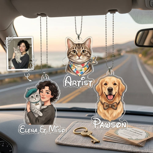 Personalized Pet Photo Car Ornament – Custom Dog, Cat & Pet Owner Portrait with Names hero-6a72a510b23e6e9ccf7bdb7e.jpg