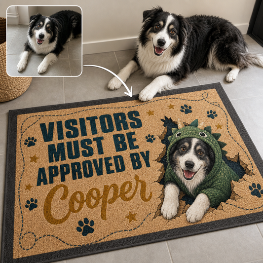 VISITORS MUST BE APPROVED BY Cooper – Personalized Photo Doormat – Dog Lover Gift hero-6a756180b5ad66d41daa9756.png