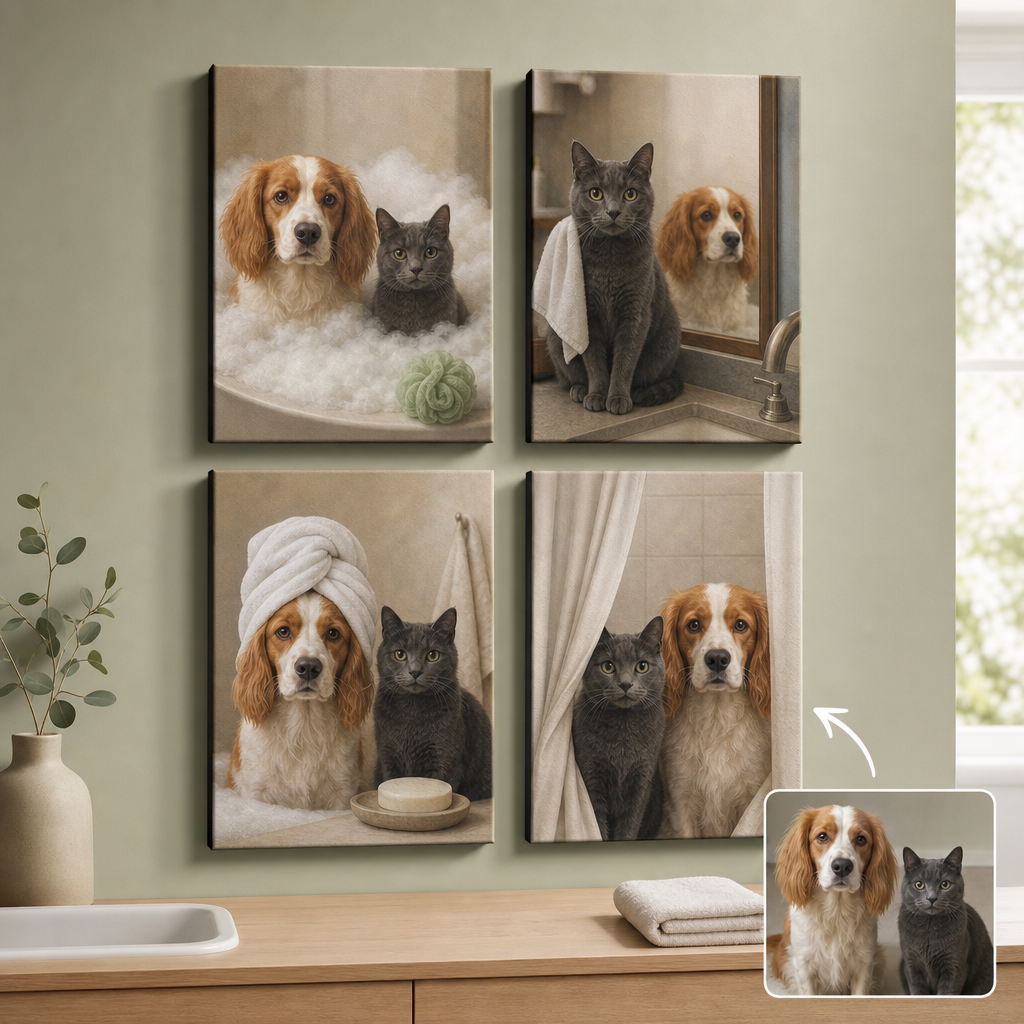 Personalized Bathroom Pet Canvas Set – Custom Dog & Cat Photo Wall Art Gift hero-6a7a94bc908d413f4f8e99c9.png