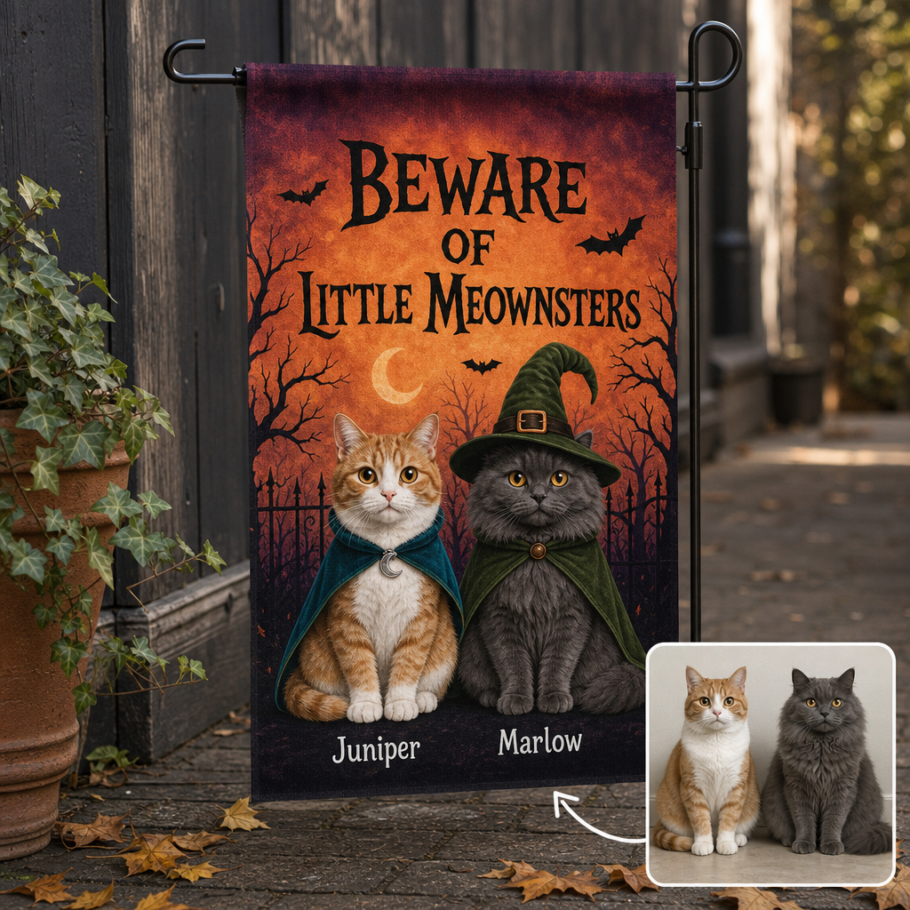 Beware of Little Meownsters – Personalized Photo Flag – Halloween Gift hero-6a7d21fc43d332231ba00d9a.png