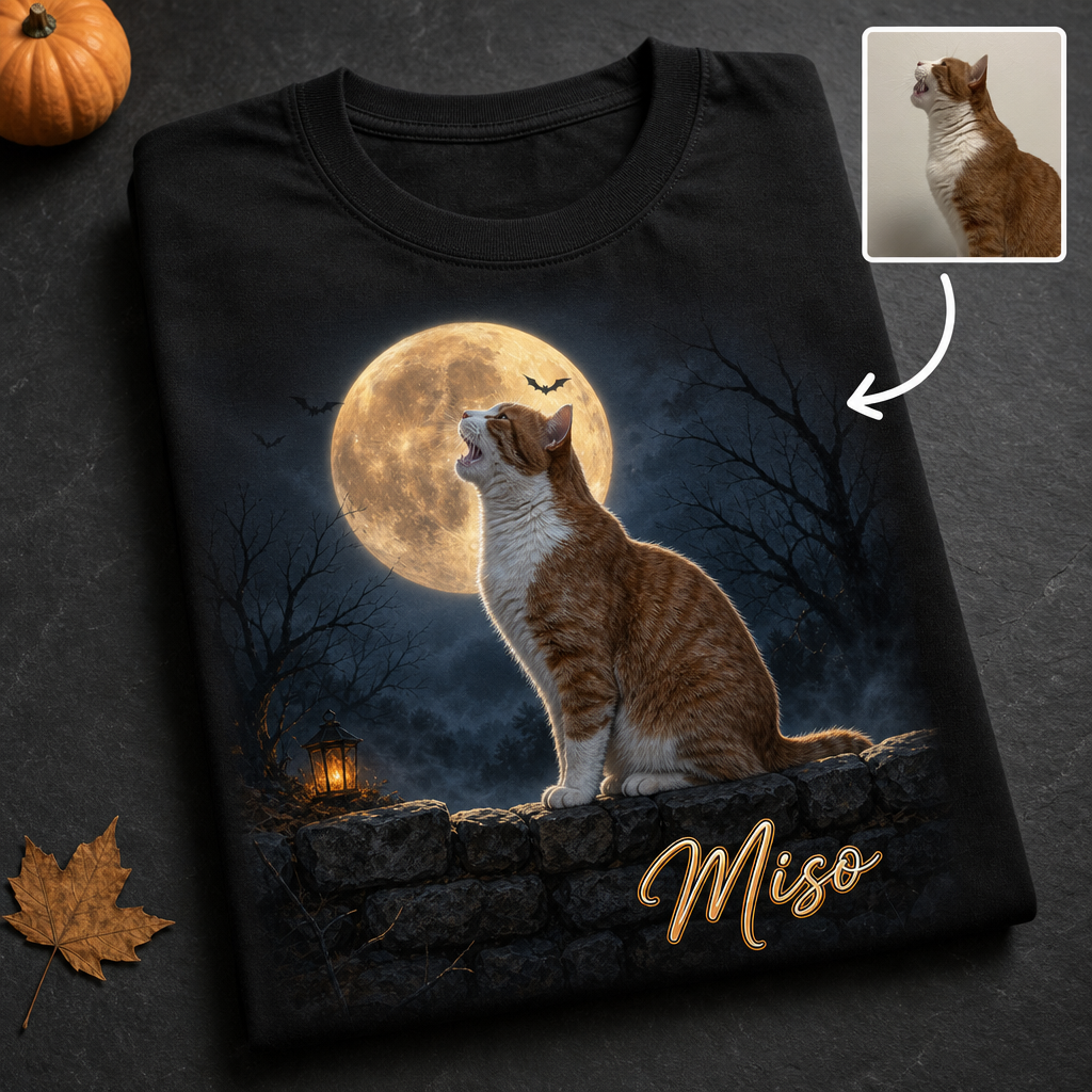 Personalized Halloween Cat Portrait T-Shirt – Custom Photo Moonlight Spooky Pet Shirt hero-6a7d23841221c289dd4cd819.png