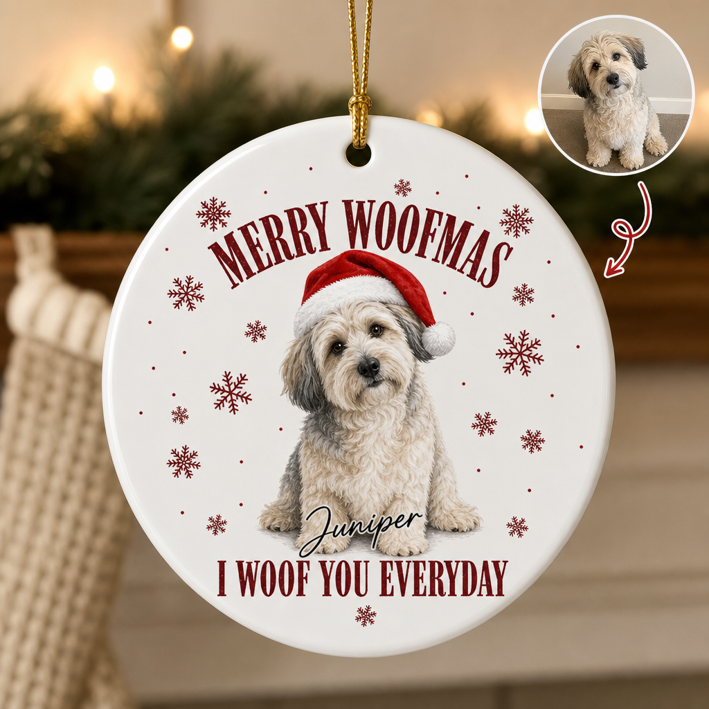 Merry Woofmas – Personalized Photo Ornament – Christmas Gift hero-6a7d34499fba619e2a4e45fc.png