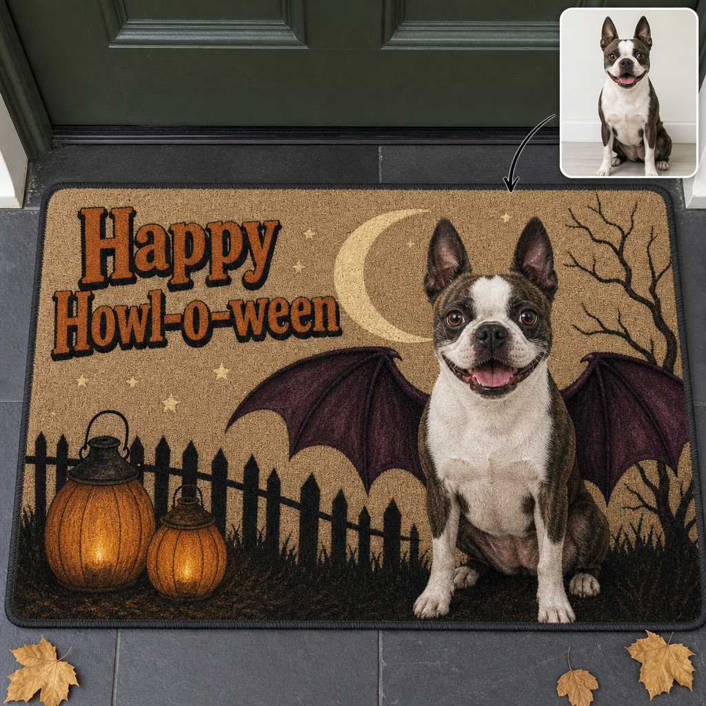 Happy Howl-o-ween – Personalized Photo Doormat – Halloween Gift hero-6a7d35b09fba619e2a4e460e.png