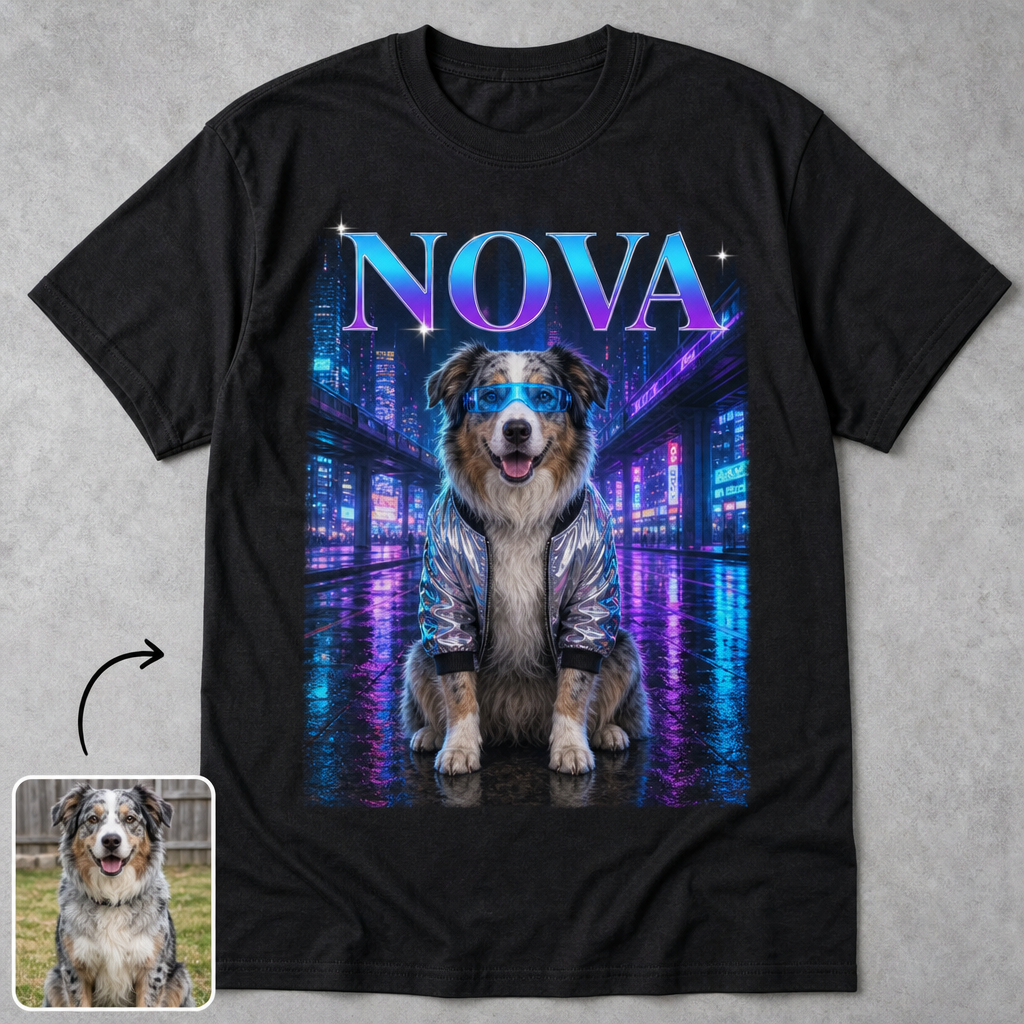 Personalized Cyberpunk Dog Portrait T-Shirt – Custom Pet Photo Neon City Shirt hero-6a7e73070d5d640ee79cd5ae.png