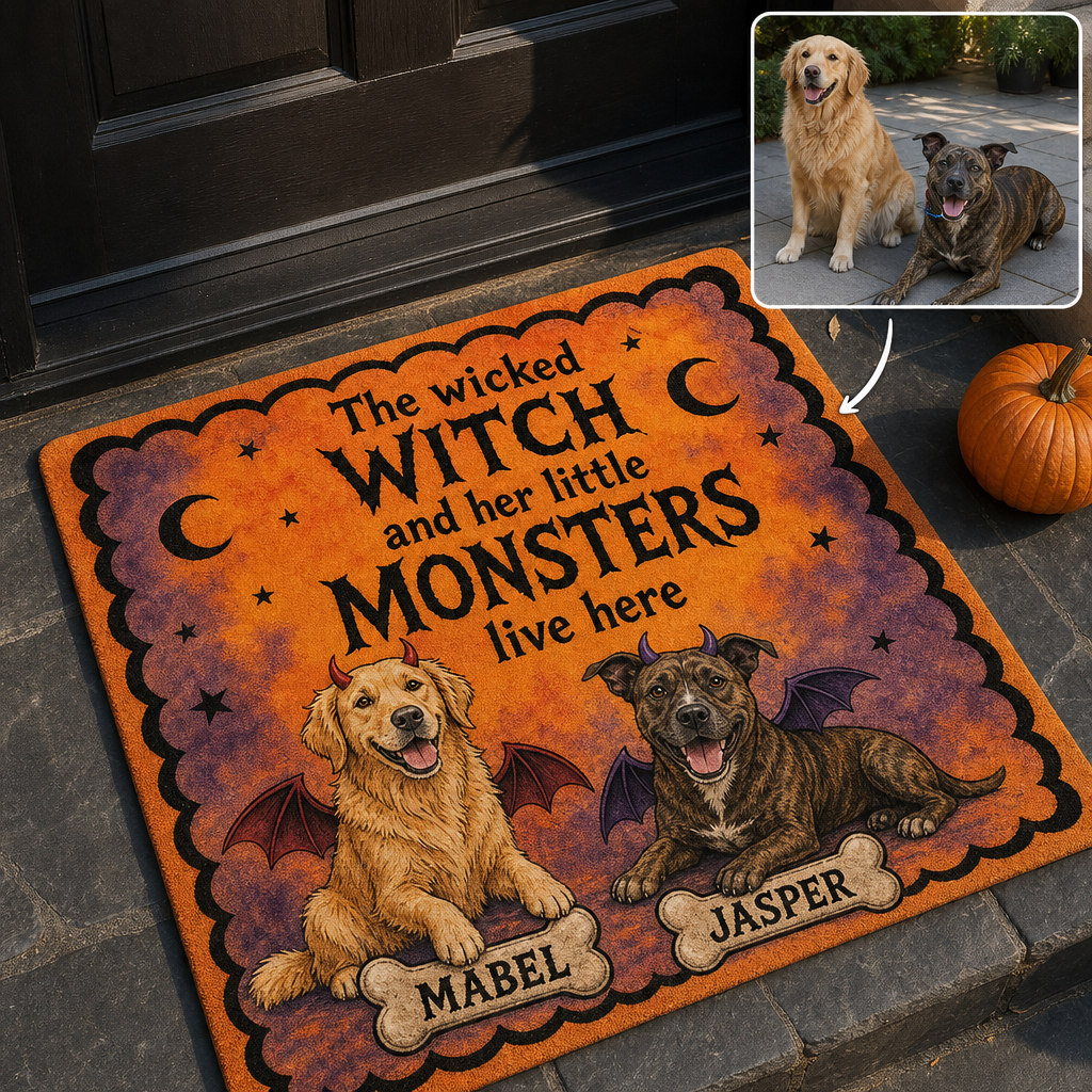 The wicked WITCH and her little MONSTERS live here – Personalized Photo Doormat – Halloween Gift hero-6a7e868f5f661424356412ee.png