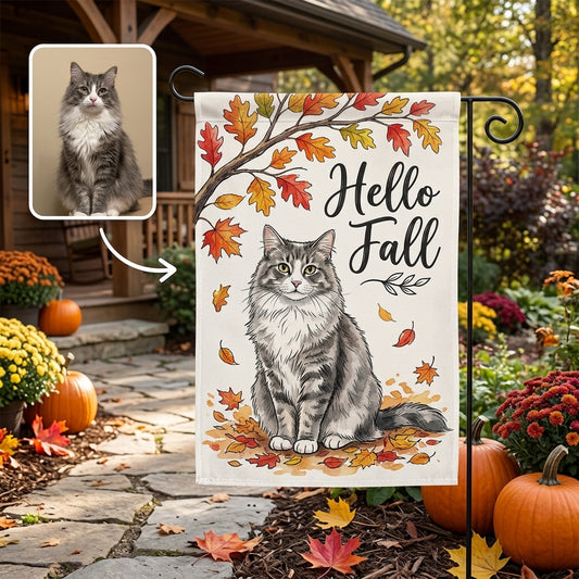 Hello Fall – Personalized Photo Flag – Fall Gift hero-6a7e86b009673605f0015aa8.jpg