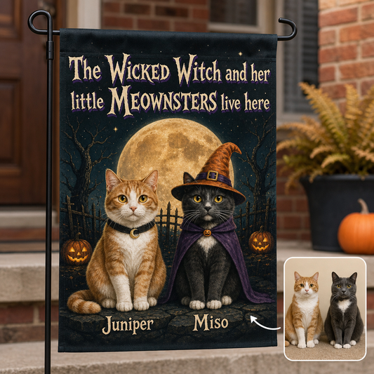 The Wicked Witch and her little MEOWNSTERS live here – Personalized Photo Flag – Halloween Gift hero-6a7e86da09673605f0015aac.png