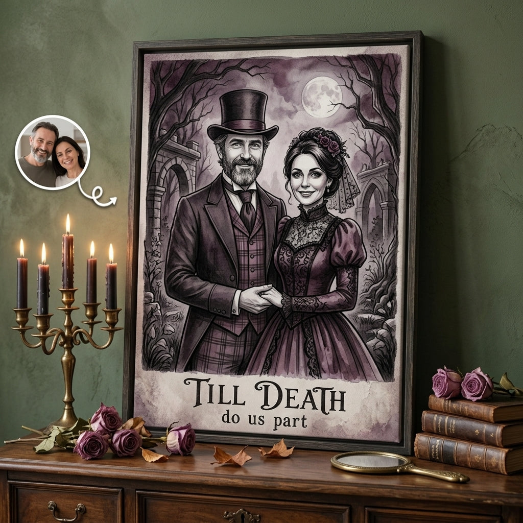 TILL DEATH do us part – Personalized Gothic Couple Portrait Canvas – Custom Photo Halloween, Wedding & Anniversary Gift for Husband and Wife hero-6a7ebbba0cfdd978ea024284.jpg