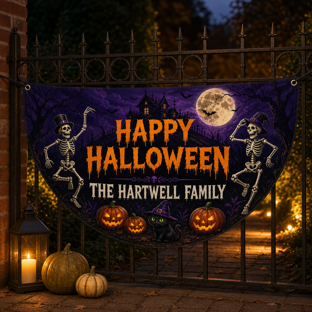 Skeleton, Pumpkin & Black Cat Outdoor Decor– Personalized Non-Pleated Fan Flag – Halloween Gift hero-6a7ebe78499642cfece3a2d8.png