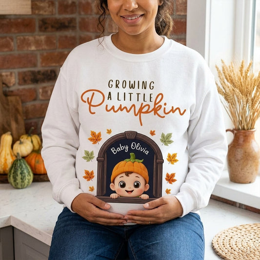 Growing a Little Pumpkin – Personalized Baby Name Sweatshirt – Personalized Pregnancy Sweatshirt – Fall Baby Announcement Gift hero-6a7ebfe1499642cfece3a2e4.jpg