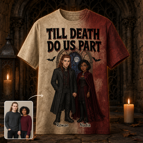 Horror Theme Couple Till Death Do Us Part – Personalized Photo T-Shirt, Matching Gift, Halloween Gift hero-6a7ed48f499642cfece3a2f3.png