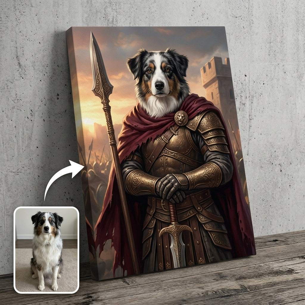 Custom Warrior Pet Portrait Canvas from Photo – Personalized Dog Knight Armor Wall Art hero-6a7fdfe45275944cfb45bfdc.jpg