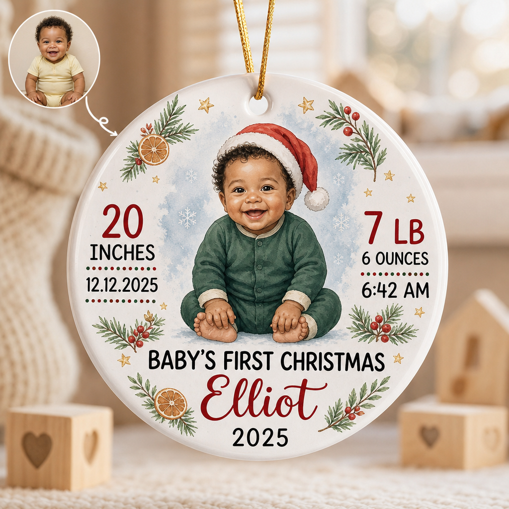 Baby's First Christmas – Personalized Photo Ornament – Christmas Gift For Son, Daughter, Baby hero-6a81e0f48a8da44192a21aca.png