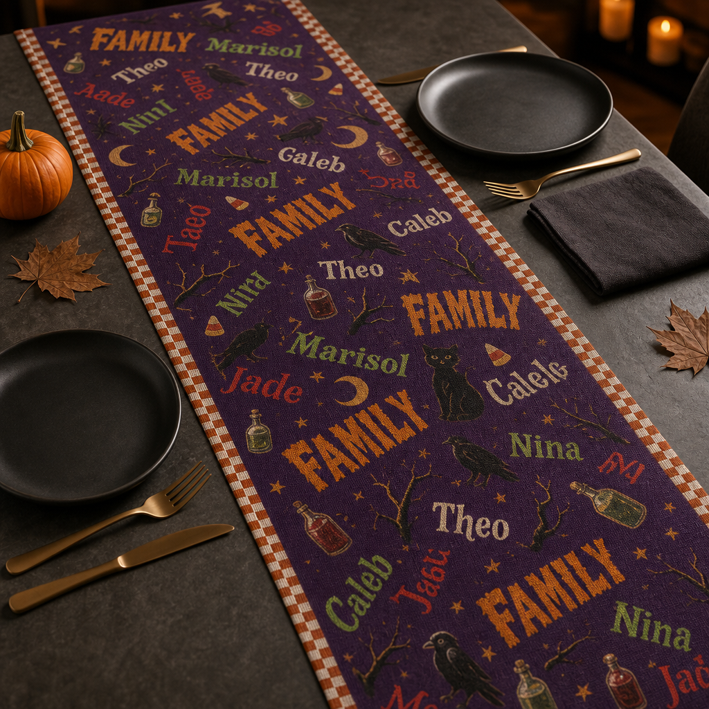Custom Family Name Halloween Theme – Personalized Table Runner – Halloween Gift For Family hero-6a8287f66360ea027e4eadfc.png