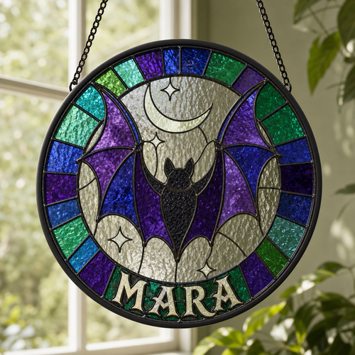 Custom Name Halloween Bat Suncatcher - Personalized Stained Glass Decoration - Halloween Gift hero-6a828d746360ea027e4eae14.png