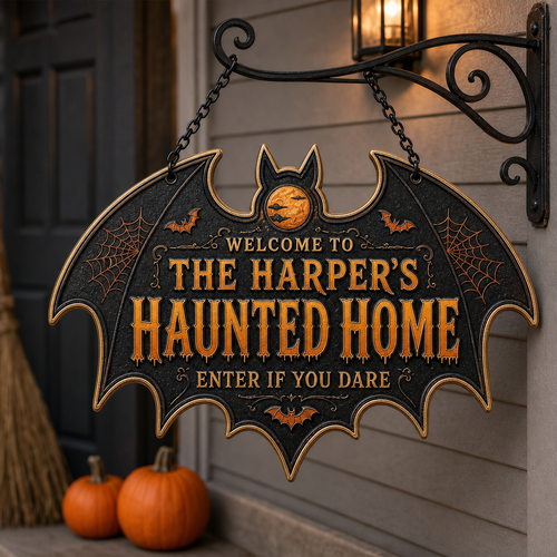 Custom Haunted Home Metal Sign – Personalized Spooky Halloween Home Decor – Gift For Family, Friends hero-6a8433828dbe88a9cc6672d8.png