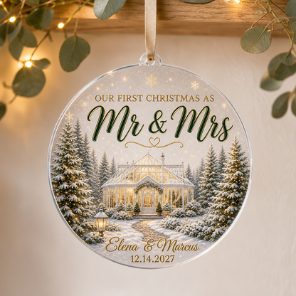 OUR FIRST CHRISTMAS AS Mr & Mrs – Personalized Transparent Acrylic Ornament – Christmas Gift hero-6a865b112614ea18e0129dcd.png