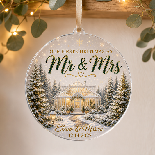 OUR FIRST CHRISTMAS AS Mr & Mrs – Personalized Transparent Acrylic Ornament – Christmas Gift hero-6a865b112614ea18e0129dcd.png