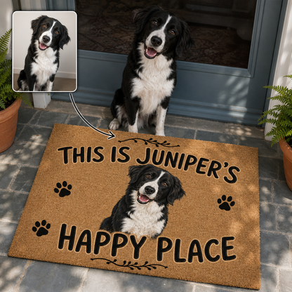 This Is Juniper's Happy Place – Personalized Photo Doormat – Dog Lover Gift hero-6a865dee2614ea18e0129df1.png