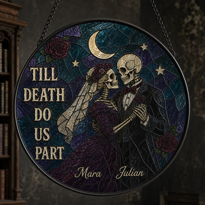 Till Death Do Us Part – Personalized Suncatcher Stained Glass – Halloween Gift For Couple hero-6a865f39b1b3cd1f0efb74a1.png