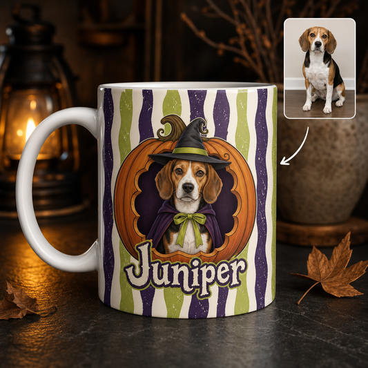 Custom Halloween Pet Mug from Photo – Personalized Dog Witch Hat Name Coffee Mug hero-6a865f88c81da78f14943012.png