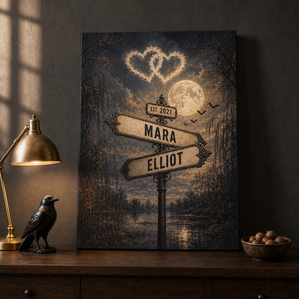 Personalized Gothic Couple Street Sign Poster – Custom Names & Date Spooky Full Moon Halloween Wall Art hero-6a86607dc81da78f14943024.png