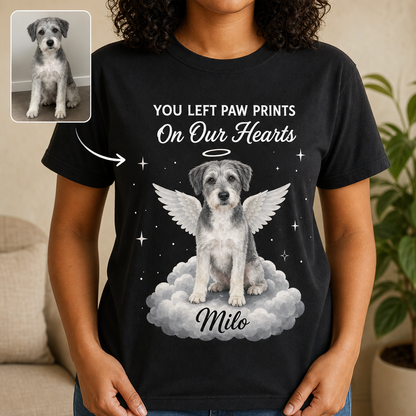 You Left Paw Prints – Personalized Photo T-shirt – Memorial Gift hero-6a86662ee73d3a4e713e1b22.png