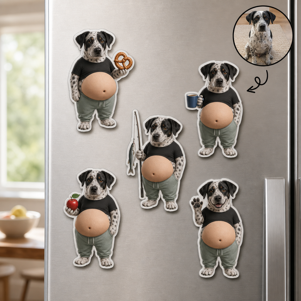 Custom Funny Dad Bod Pet Magnet from Photo – Personalized Dog Fridge Magnet Set hero-6a8687e518f61dad45c2426b.png