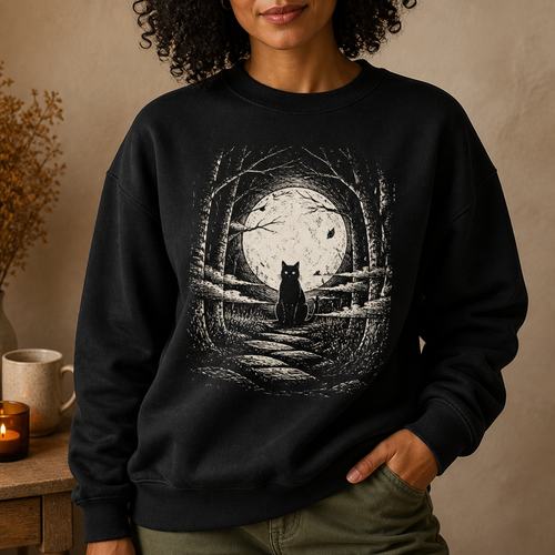 Vintage Black Cat Moon Sweatshirt – Spooky Haunted Forest Halloween Sweater hero-6a870feba44b4072fc2e05bf.png